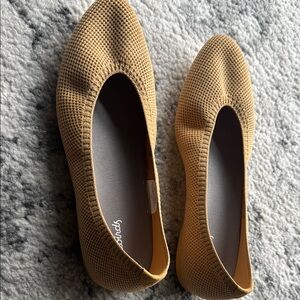 allbirds beige flats with rounded toe and breathable perforated fabric